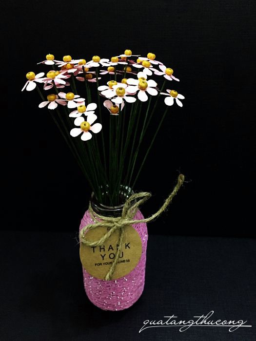 Lọ hoa dập hình 5 cánh thank you hồng