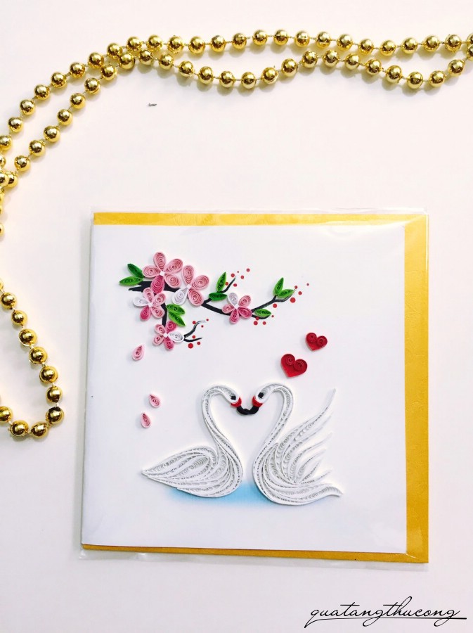 Thiệp quilling hai Thiên nga