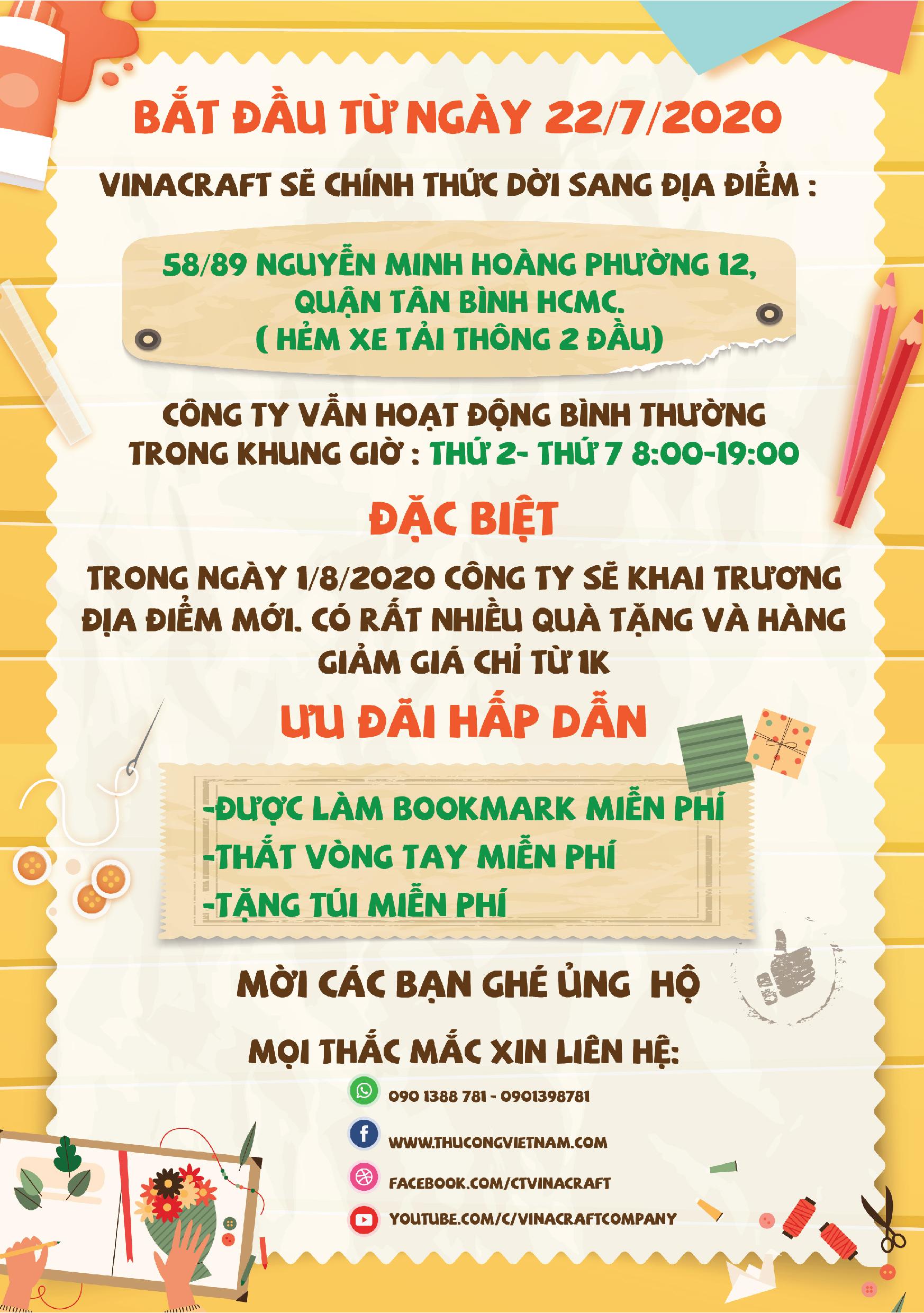 VINACRAFT DI CHUYỂN ĐẾN ĐỊA CHỈ MỚI