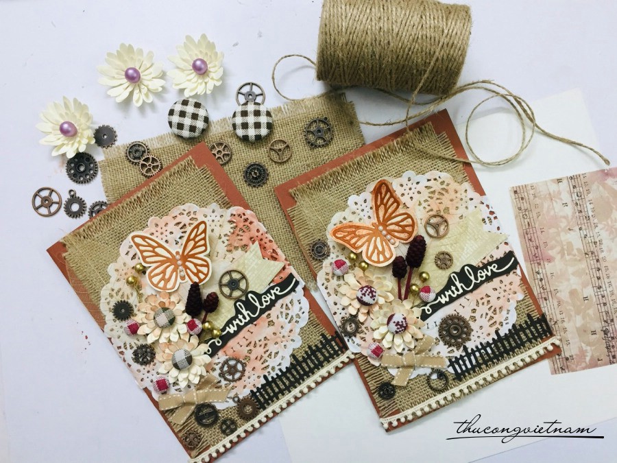 Thiệp Vintage Mặt Đồng & Bướm With Love 15*20cm