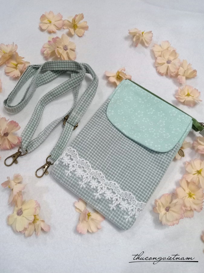 Túi handmade vải vintage 14*20cm- Xanh lục