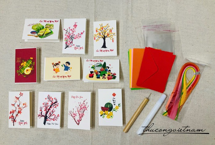Bộ quilling dụng cụ làm 10 thiệp Tết 6*9cm-M2