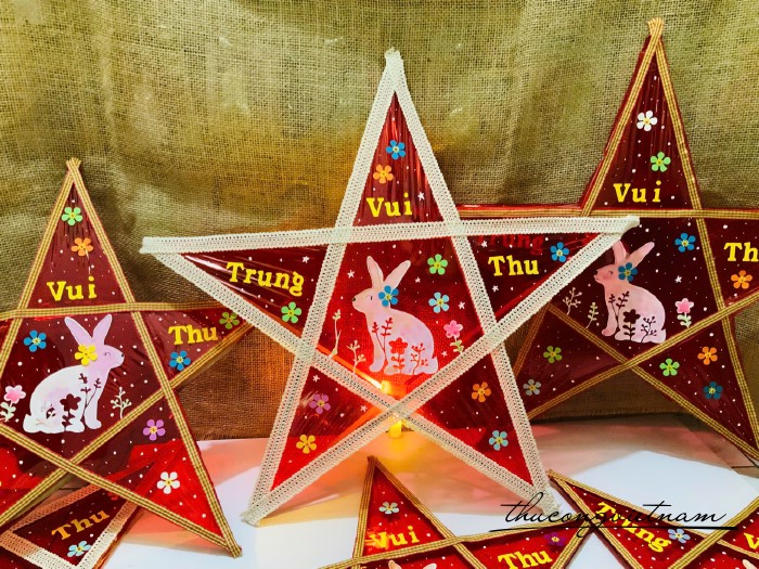 Lồng Đèn Ngôi Sao Giấy Kiếng -Mẫu Thỏ trắng và hoa (40cm)