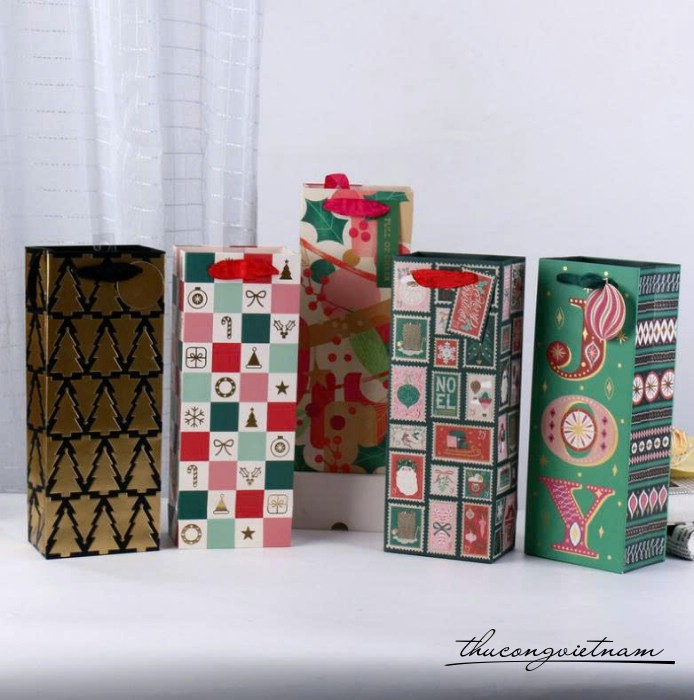 Túi quà dài, túi đựng rượu Giáng Sinh 12.7*8.9*33cm