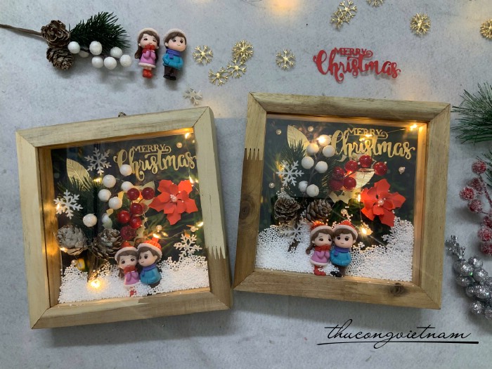 Khung Ảnh Giáng Sinh 3D Gắn Mica- Đèn Led Trang Trí (20*20cm)
