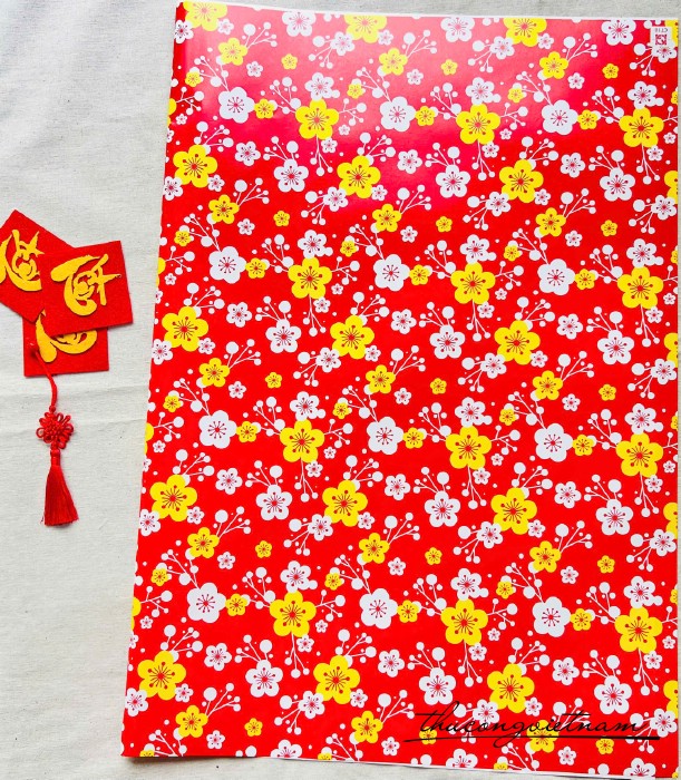 Giấy gói quà Tết 50*70cm- Mai Đào Khoe Sắc